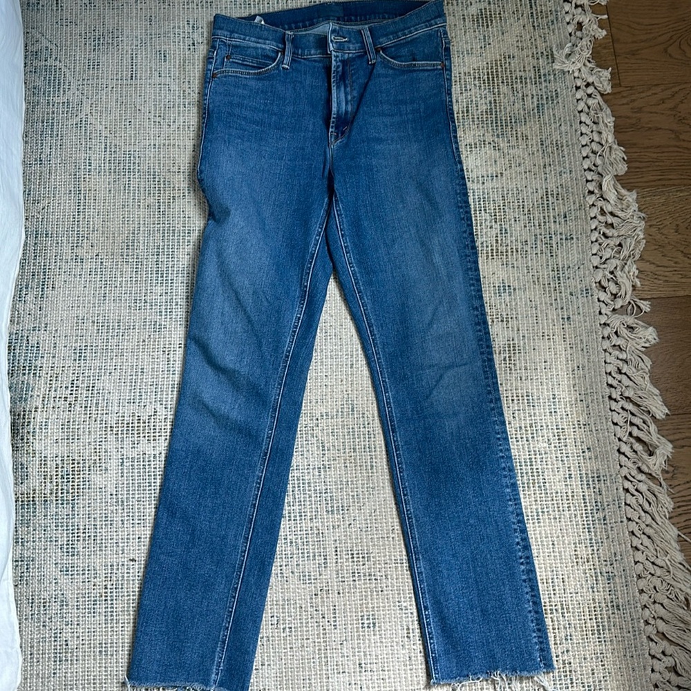 Mother mid rise dazzler ankle fray 28